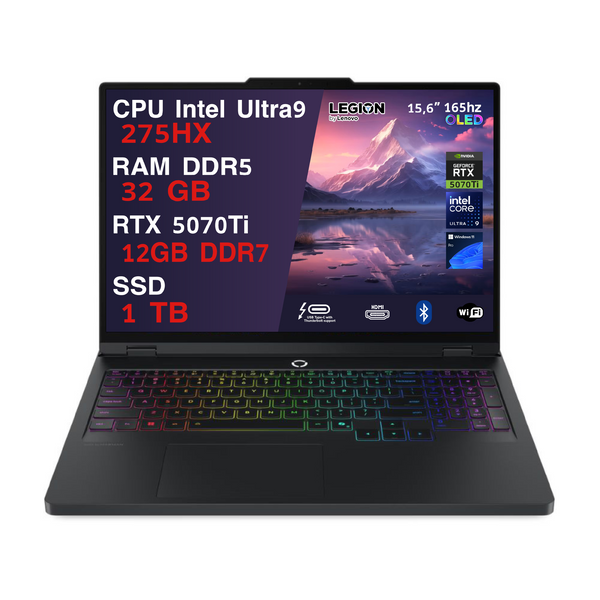 LENOVO LEGION PRO 5 PC GAMING PORTATILE ULTRA 9 275HX 20 CORE, 32 GB RAM DDR5, GEFORCE RTX 5070TI 12GB, SSD 1TB,NOTEBOOK GAMING OLED DISPLAY 16" 165HZ,LAPTOP GAMING TASTIERA RGB, WIFI 7, THUNDERBOLT 4