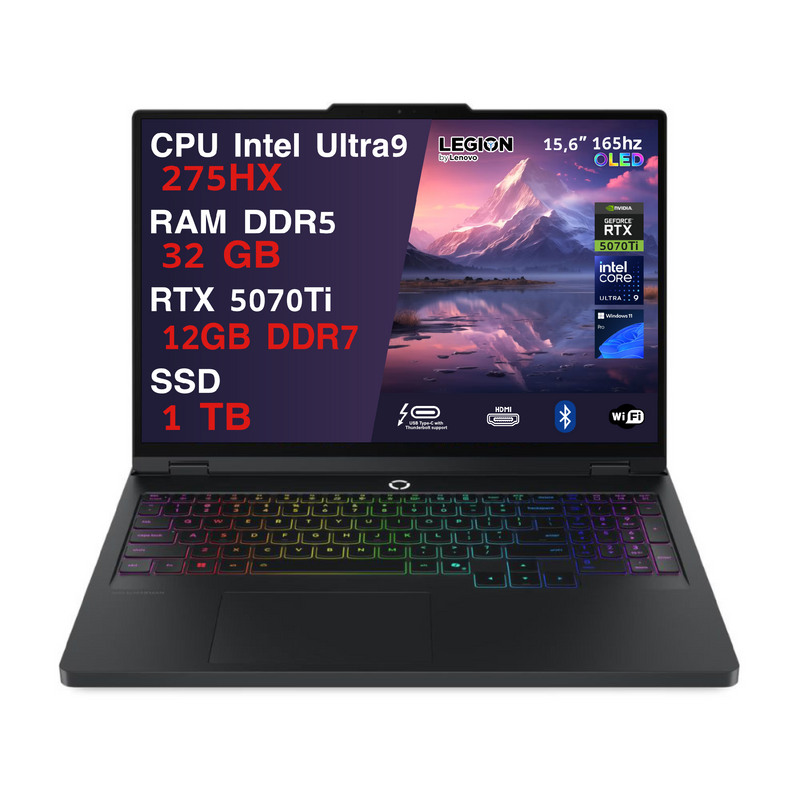 LENOVO LEGION PRO 5 PC GAMING PORTATILE ULTRA 9 275HX 20 CORE, 32 GB RAM DDR5, GEFORCE RTX 5070TI 12GB, SSD 1TB,NOTEBOOK GAMING OLED DISPLAY 16" 165HZ,LAPTOP GAMING TASTIERA RGB, WIFI 7, THUNDERBOLT 4