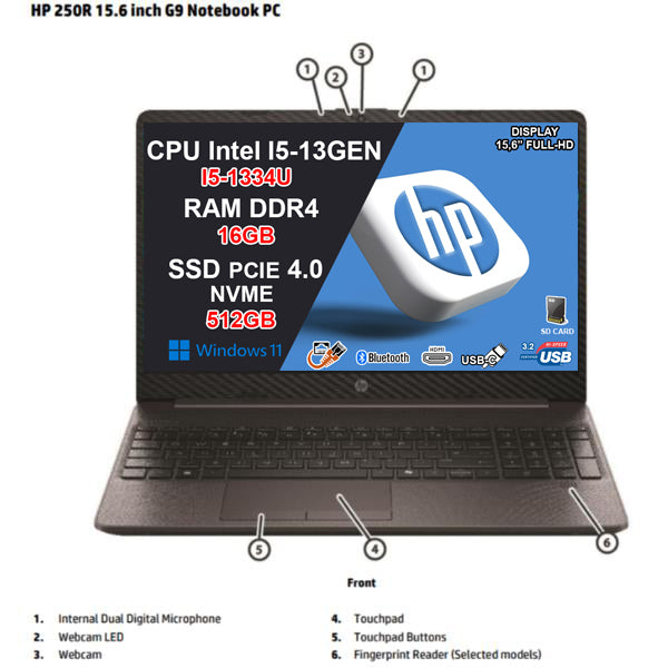 NOTEBOOK HP I5-1334U 16GB RAM 512GB SSD 15.6 W11 GARANZIA 36 MESI PN:B2NK9ES