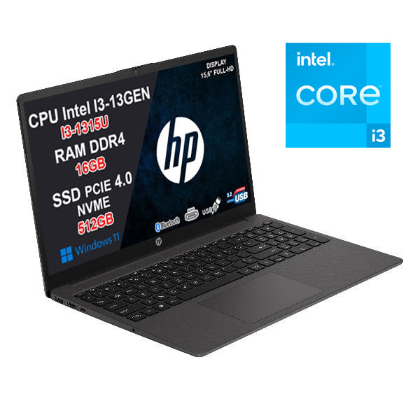 NOTEBOOK HP 250 G10, CPU I3-1315U, 16GB RAM DDR4, 512GB SSD, DISPLAY 15.6 FHD, WINDOWS 11 HOME, INCLUSA ESTENSIONE U22N6E 3Y GARANZIA ON SITE,  PN:9Y6X0AT