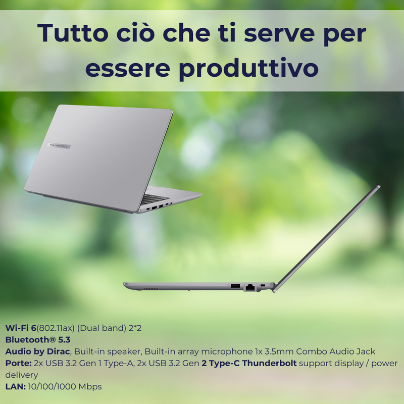 NOTEBOOK ASUS Expertbook P1 I5-13420H,24GB RAM,512GB SSD,Display 15.6 Fhd,Win 11 Pro, Fingerprint,Thunderbolt,Silver,Pronto all'uso.