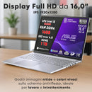 NOTEBOOK ASUS VIVOBOOK I5-13420H 16GB RAM 1TB SSD 16.0 WUXGA FULL HD WINDOWS 11 HOME SILVER TASTIERA RETROILLUMINATA PN:X1605VA-MB1704W