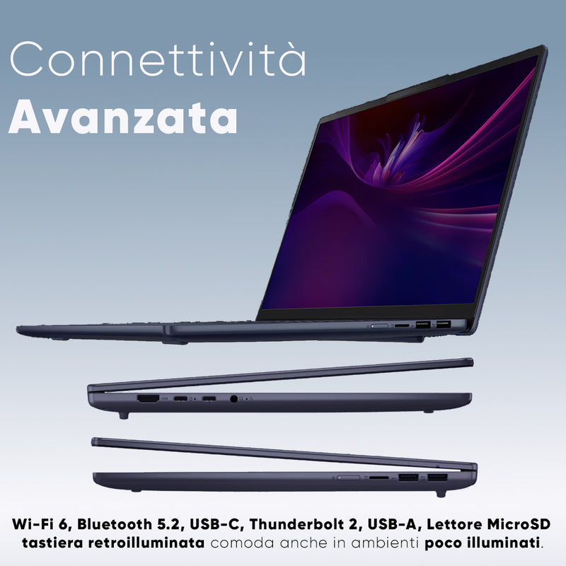 Lenovo Ideapad slim5, Cosmic Blu, Notebook,Intel i7 13620H 13Th, DDR5 16Gb, Display WUXGA 16" IPS FHD+, SSD da 1Tb, Wi-Fi 6, Bt, USB Thunderbolt, Tastiera retroilluminata, Win11 Pro, Pronto all'Uso.