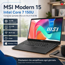 NOTEBOOK MSI MODERN CPU CORE 7 150U 16GB RAM DDR4 512GB SSD 15.6 IPS FHD TASTIERA RETROILLUMINATA WINDOWS 11 PRO GRAY
