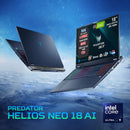NOTEBOOK ACER PREDATOR HELIOS NEO 18, ULTRA 9 275HX, RAM 32GB DDR5, SSD 1TB, NVIDIA GEFORCE RTX 5060 8GB GDDR7, DISPLAY 18.0 IPS WQXGA 165HZ,TASTIERA RGB, WIFI 6E, W11 PRO PN:NH.QVJET.002
