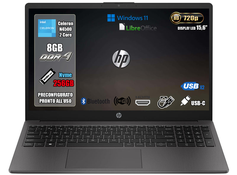NOTEBOOK HP INTEL N4500 8GB RAM 256GB SSD 15.6 W11 PRO 2ANNI GAR.