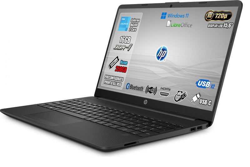 NOTEBOOK HP INTEL N4500 16GB RAM 256GB SSD 15.6 W11 PRO 2ANNI GAR.