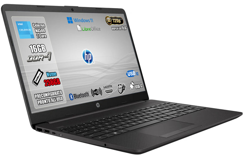 NOTEBOOK HP INTEL N4500 16GB RAM 256GB SSD 15.6 W11 PRO 2ANNI GAR.
