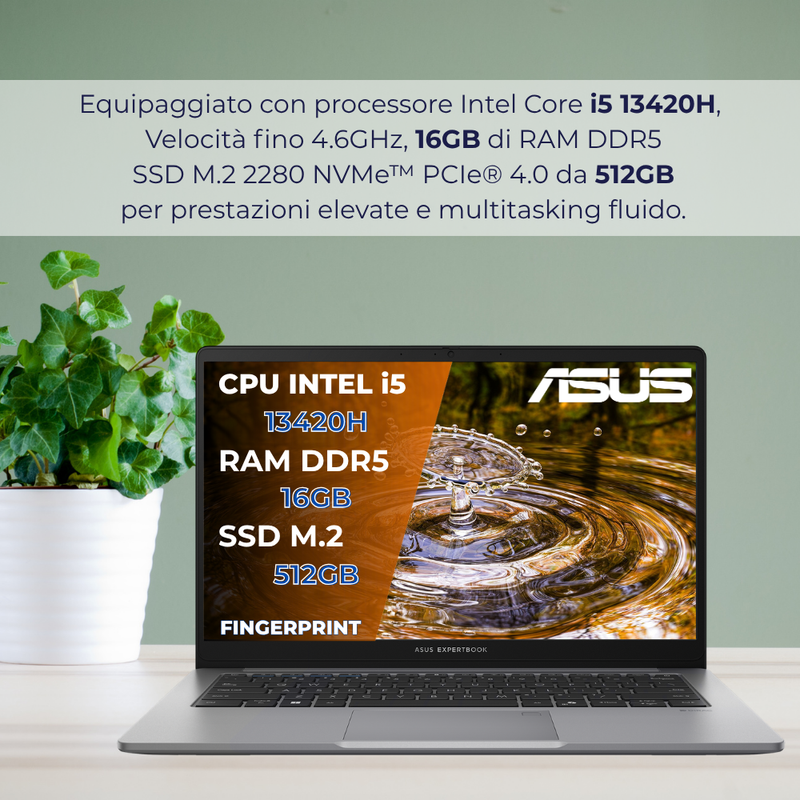NOTEBOOK ASUS EXPERTBOOK P1 I5-13420H 16GB RAM 512GB SSD 14.0 FHD W11 PRO FINGERPRINT SILVER PN:P1403CVA-S60569
