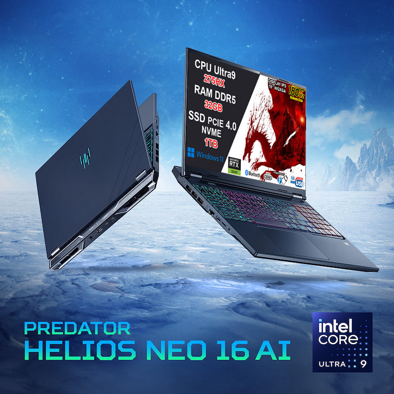 NOTEBOOK ACER PREDATOR HELIOS NEO 16, ULTRA 9 275HX, RAM 32GB DDR5, SSD 1TB SSD, NVIDIA GEFORCE  RTX 5060 8GB GDDR7, DISPLAY 16.0 WQXGA 180HZ,TASTIERA RGB, WIFI 6E, WIN11, PN:NH.QVQET.004