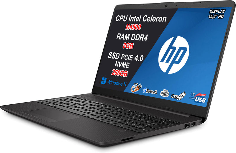 NOTEBOOK HP 250 G9, CPU N4500, 8GB RAM DDR4, 256GB SSD, DISPLAY 15.6 HD, WINDOWS 11 HOME, INCLUSA ESTENSIONE U22N6E 3Y GARANZIA ON SITE, PN:6F203EA
