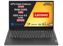 Lenovo Pc Notebook, Cpu Intel N100, Ram 8GB, SSD 256GB, Monitor 15.6" FullHD, Ingresso Lan, Hdmi, Usb-TypeC, Win 11, Pronto all'uso,2 Anni Garanzia Pick & Return.