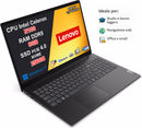 Lenovo Pc Notebook, Cpu Intel N100, Ram 8GB, SSD 256GB, Monitor 15.6" FullHD, Ingresso Lan, Hdmi, Usb-TypeC, Win 11, Pronto all'uso,2 Anni Garanzia Pick & Return.