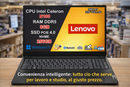 Lenovo Pc Notebook, Cpu Intel N100, Ram 8GB, SSD 256GB, Monitor 15.6" FullHD, Ingresso Lan, Hdmi, Usb-TypeC, Win 11, Pronto all'uso,2 Anni Garanzia Pick & Return.