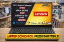 Lenovo Pc Notebook, Cpu Intel N100, Ram 8GB, SSD 256GB, Monitor 15.6" FullHD, Ingresso Lan, Hdmi, Usb-TypeC, Win 11, Pronto all'uso,2 Anni Garanzia Pick & Return.